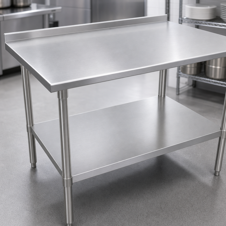 Product image #3 for John Boos Stallion 60" x 30" 16-Gauge 300-Series Stainless Steel Work Table with 1-1/2" Rear Up-Turn and Adjustable Undershelf