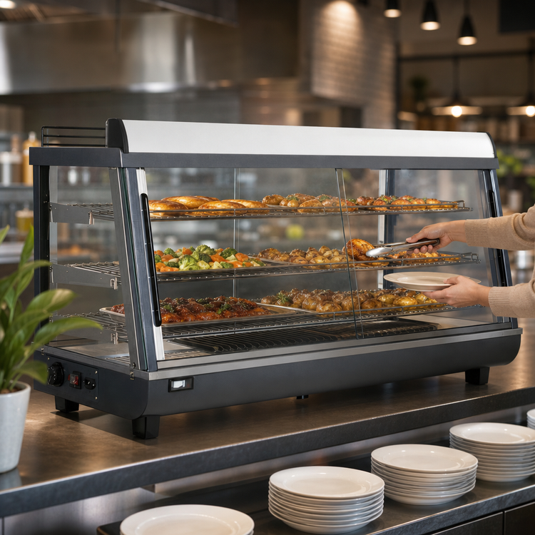 Product image #3 for Omcan 47-Inch Countertop Self-Service Heated Hot Food Display Case with Straight Glass Front, 6.6 Cu. Ft.