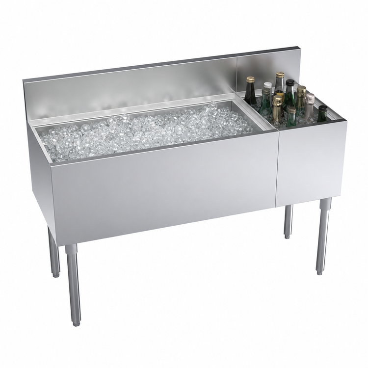Product image #3 for Krowne Royal Series 48" x 19" Underbar Combination Ice Bin with Left Ice Bin and Right Insulated Bottle Well
