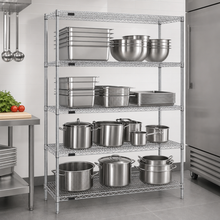 Product image #3 for EAGLEbrite Red-i-Pak 4-Tier Stationary Wire Shelving Unit, 60 x 18 x 74 Inches, Zinc Finish