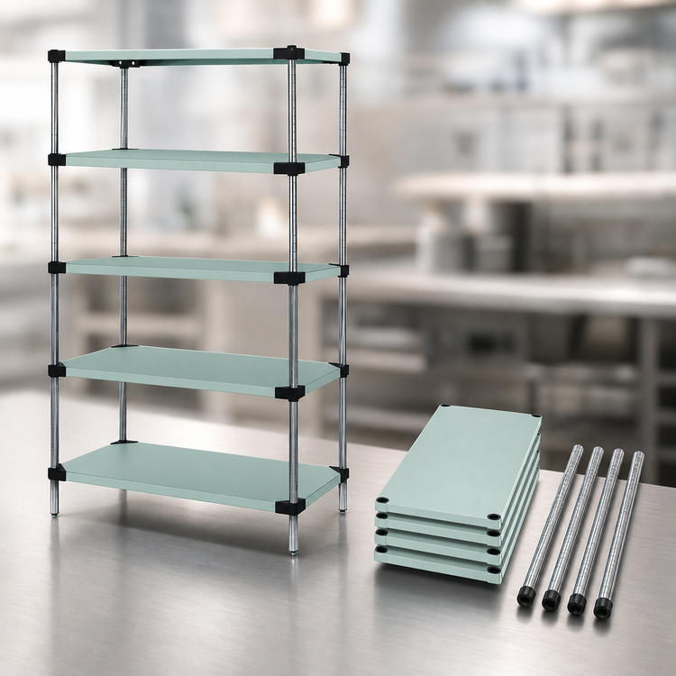 Product image #3 for Quantum 30 Inch x 21 Inch x 54 Inch Solid Stainless Steel Shelving Starter Kit with 5 Shelves