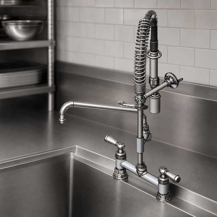 Product image #3 for T&S Brass Mini Deck-Mount Pre-Rinse Faucet with 12-Inch Swing Nozzle and Low-Flow Spray Valve