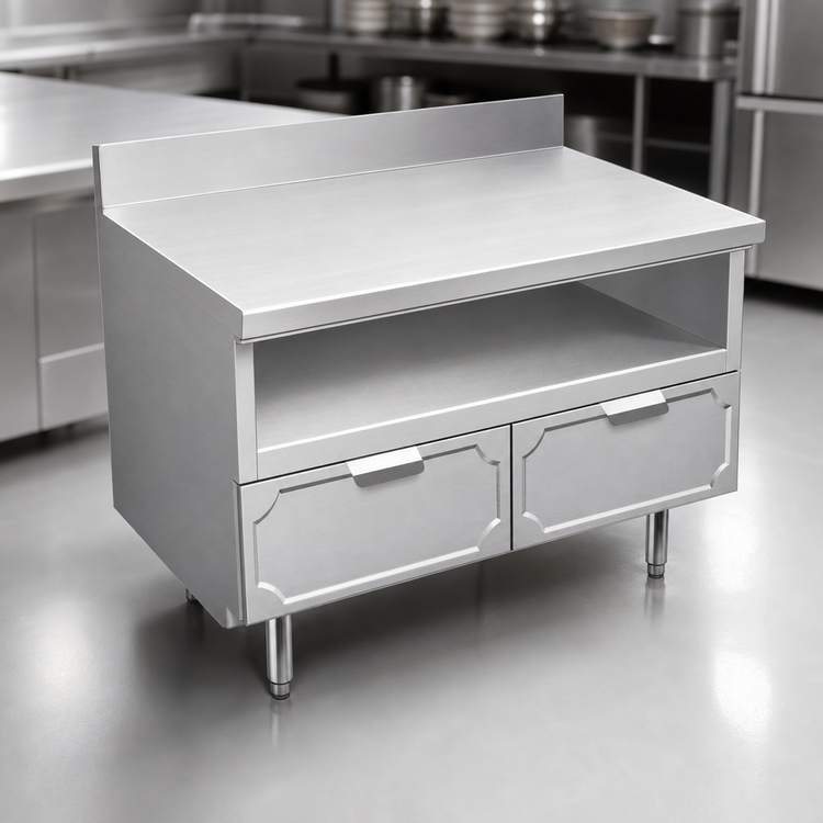 Product image #3 for La Rosa Refrigeration 60 Inch x 32 Inch Stainless Steel Dry-Drawer Utility Stand with Rear Splash and 3 Drawers