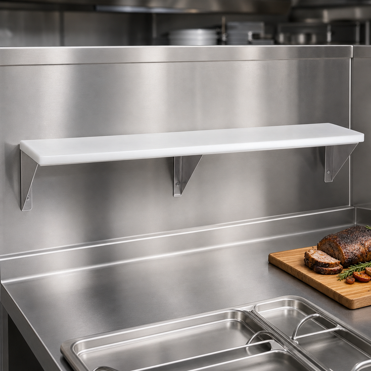 Product image #3 for Advance Tabco Triumph (Supreme) 47-1/8-Inch Stainless Steel Carving Station Shelf with Removable 3/8-Inch White Poly Cutting Board