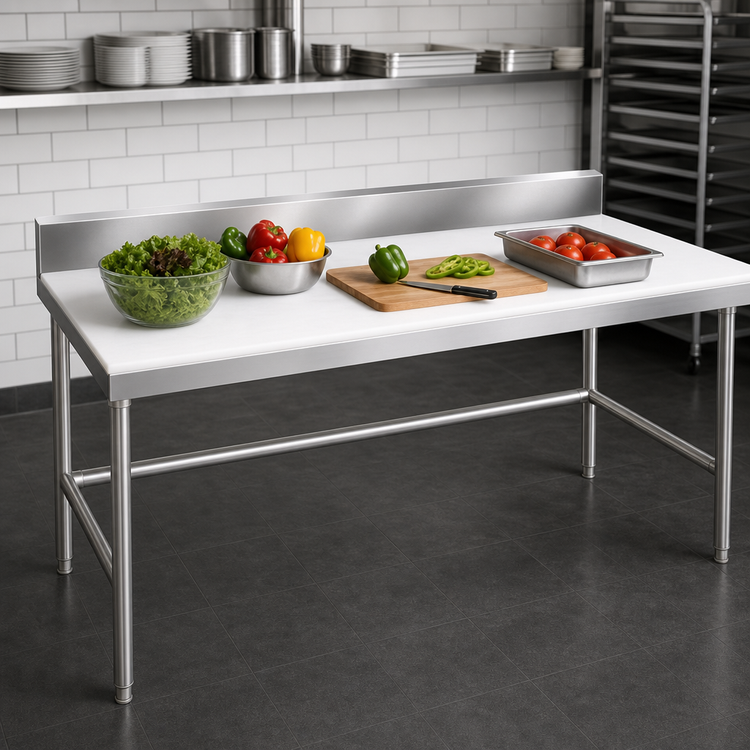 Product image #3 for Advance Tabco Poly-Vance 72 Inch x 30 Inch Poly Top Work Table with 6 Inch Backsplash