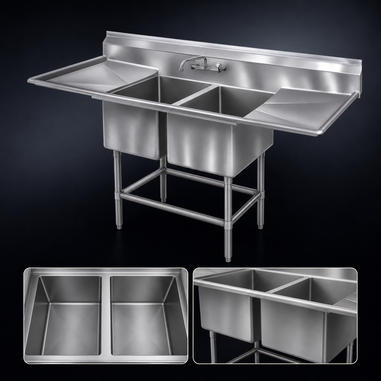 Product image #3 for Eagle Spec-Master FN Series Coved Corner Two-Compartment Sink with Right 18-Inch Drainboard, 63-1/2 Inch Wide