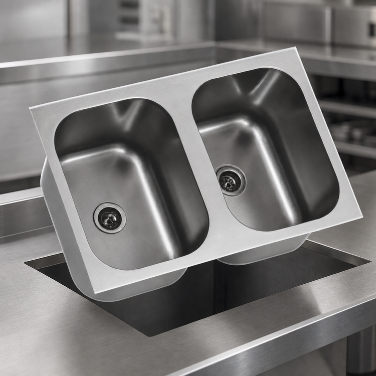 Product image #3 for Eagle Group Two-Compartment Weld-In Stainless Steel Sink with 14 x 16 x 9-1/2 Inch Bowls
