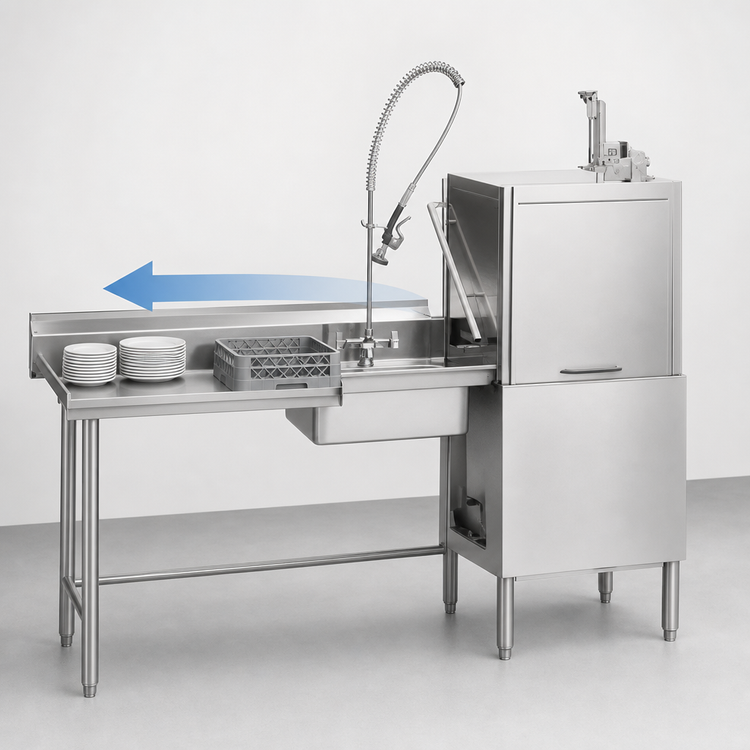 Product image #3 for 60 x 30-Inch Straight Soiled Dishtable with 8-Inch Backsplash, Pre-Rinse Sink, and Right-to-Left Operation