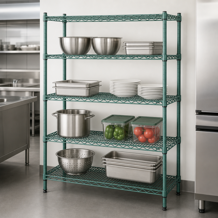 Product image #4 for Eagle Valu-Gard Green Epoxy 4-Tier Double-Mat Wire Shelving Starter Unit, 60W x 18D x 63H