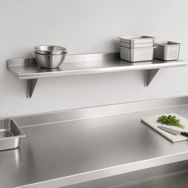 Product image #3 for Advance Tabco 108" x 12" Wall-Mounted Stainless Steel Shelf, 16 Gauge 304 Satin Finish