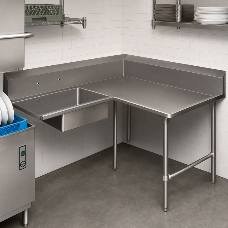 Product image #3 for John Boos Pro-Bowl Corner Soiled Dishtable with 20 x 20 x 8 Inch Sink Bowl, Right-to-Left, 60 x 60 Inches