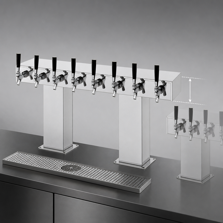 Product image #3 for Perlick Extra High 16-Faucet Glycol-Cooled Countertop Bridge Tee Draft Beer Tower
