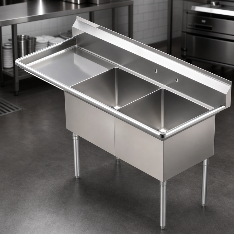 Product image #3 for Sapphire Manufacturing 56-3/5-Inch 2-Compartment Stainless Steel Sink with Left Drainboard
