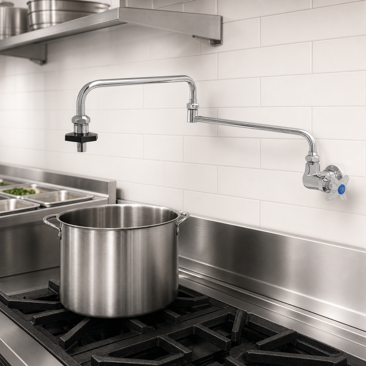 Product image #3 for T&S Brass Wall-Mount Single-Temperature Pot Filler Faucet with 24-Inch Double-Joint Swing Nozzle