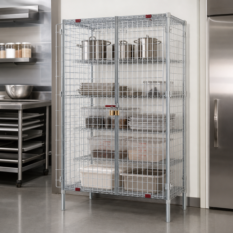 Product image #3 for Eagle Group QuadTruss Stationary Chrome-Plated Open-Wire Security Cage with Dual Padlock Doors, 39-1/4" W x 27-1/4" D x 67" H