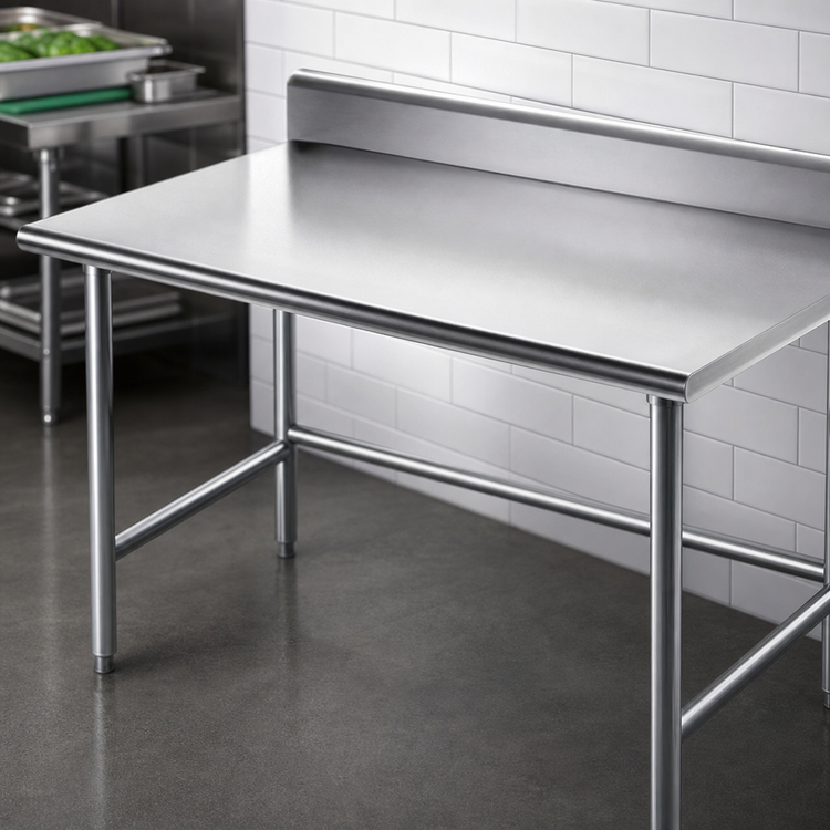 Product image #3 for Advance Tabco 48 x 24-Inch 430 Stainless Steel Work Table with 5-Inch Backsplash and Open Base