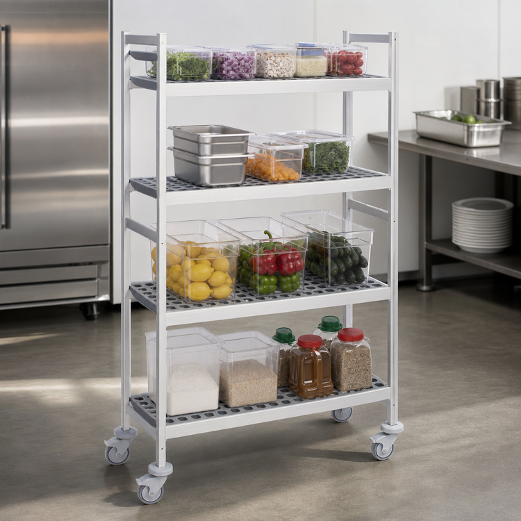 Product image #3 for Fermostock 4-Tier Mobile Shelving Unit with Removable Polymer Inserts, 26"W x 22"D x 71"H
