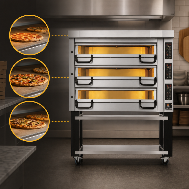 Product image #3 for PizzaMaster PM 843ED Triple-Deck Electric Pizza Oven with Hearth Stone Baking Surface