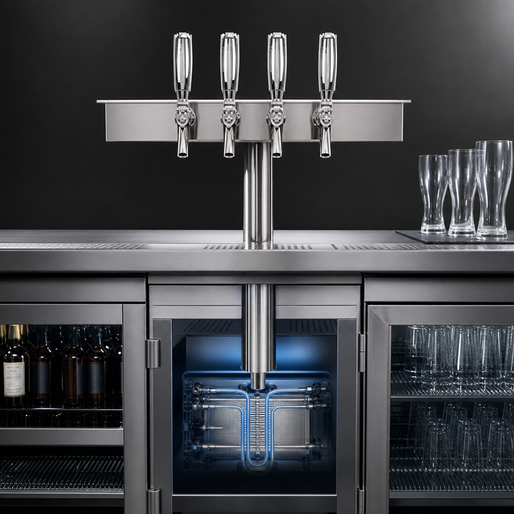 Product image #3 for Slim Underbar Mount 4-Faucet Glycol-Cooled Draft Beer Dispenser with Brushed Stainless Steel Finish