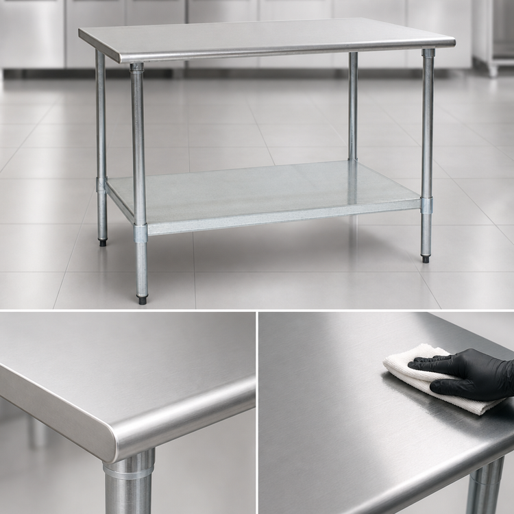 Product image #3 for BlendPort Deluxe Series Flat-Top Stainless Steel Work Table with Adjustable Galvanized Undershelf, 60"W x 30"D