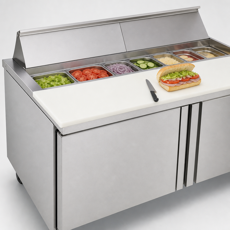 Product image #3 for Delfield 64-Inch Two-Section Sandwich/Salad Top Refrigerator with Cutting Board and 12-Pan Top