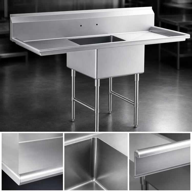Product image #3 for Steel Works Stainless 18-Gauge 304 Stainless Steel One-Compartment Sink with Dual 24-Inch Drainboards