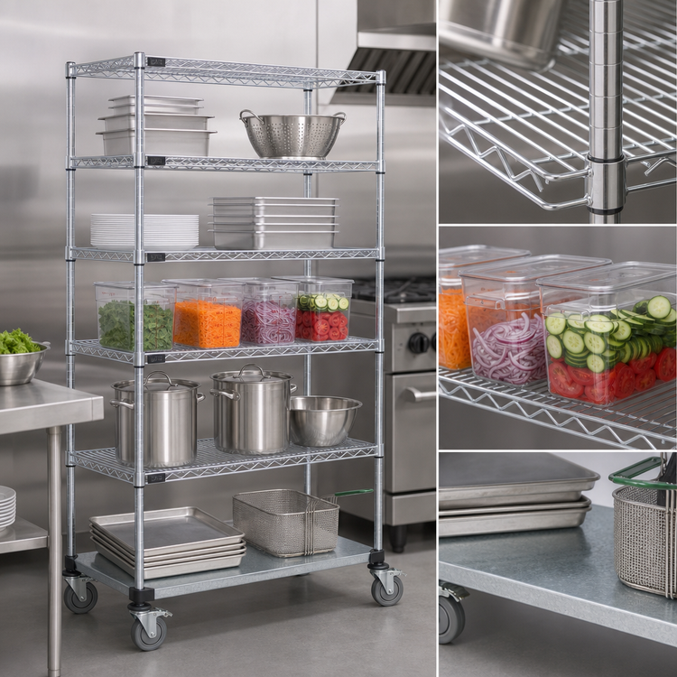 Product image #3 for Quantum 36"W x 24"D x 80"H Mobile Wire Shelving Cart with 5 Shelves, Chrome Plated Finish