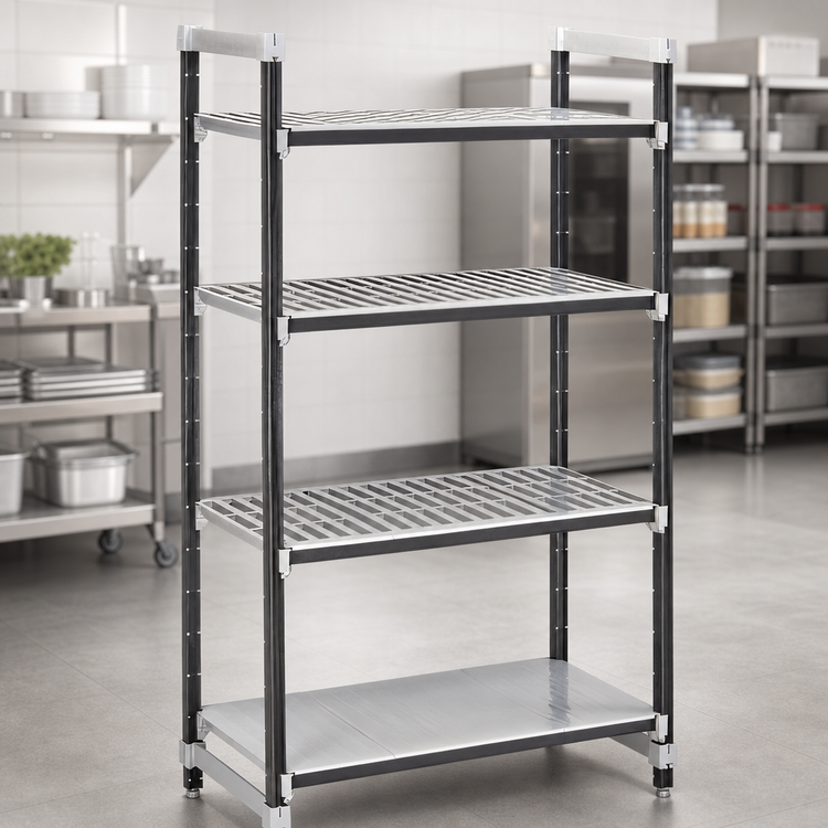 Product image #3 for Cambro Camshelving Elements XTRA 4-Shelf Vented and Solid Stationary Starter Unit, 24W x 21D x 84H, Speckled Gray