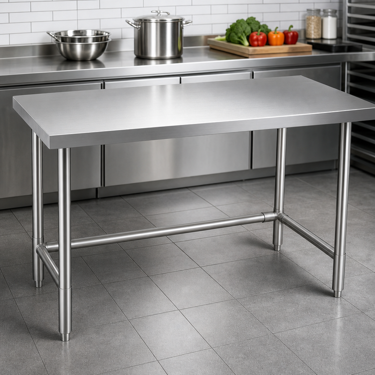 Product image #3 for 18-Gauge Stainless Steel Flat-Top Work Table with Open H-Frame Base, 72 x 30 x 36 Inches