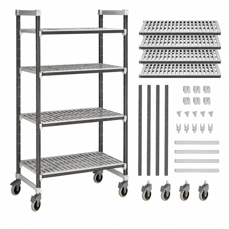 Product image #3 for Cambro Camshelving Elements XTRA 4-Shelf Vented Mobile Starter Unit, 18 x 60 x 70 1/4 Inches, Speckled Gray