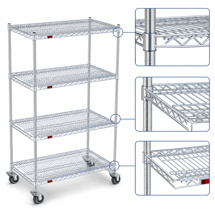 Product image #3 for EAGLEbrite 4-Tier 36 x 21-Inch Wire Dolly Truck Shelving Unit with Zinc Finish and Poly Swivel Casters