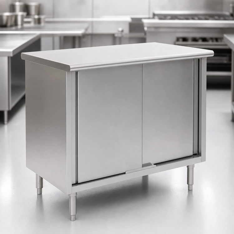 Product image #3 for Eagle Spec-Master 120 x 30 Inch Enclosed Base Work Table with Sliding Doors, 14-Gauge Stainless Steel Flat Top