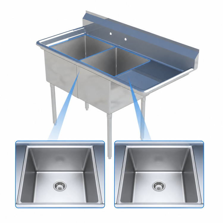 Product image #3 for Sapphire Manufacturing 2-Compartment Stainless Steel Sink with Right Drainboard