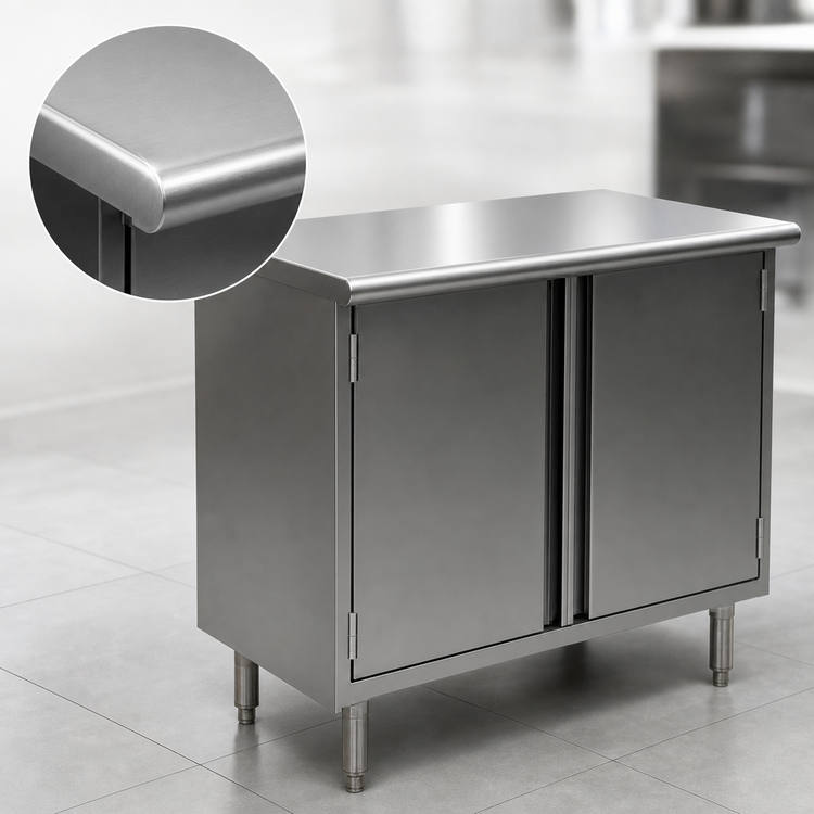 Product image #3 for Eagle Group Spec-Master Enclosed Base Work Table with Hinged Doors, 36"W x 24"D, 14/304 Stainless Steel Top