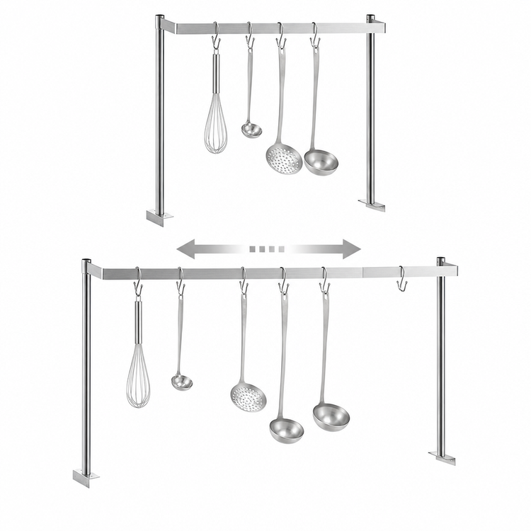 Product image #4 for 48-Inch Adjustable U-Shaped Table-Mounted Pot Rack with Double-Prong Hooks