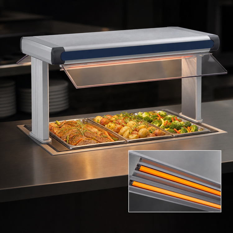 Product image #3 for Hatco Glo-Ray Designer Dual Infrared Strip Heater, Unlighted, 63-1/2-Inch Wide, 2100 Watts, 6-Inch Spacing, Aluminum, with 14-Inch Designer Stands