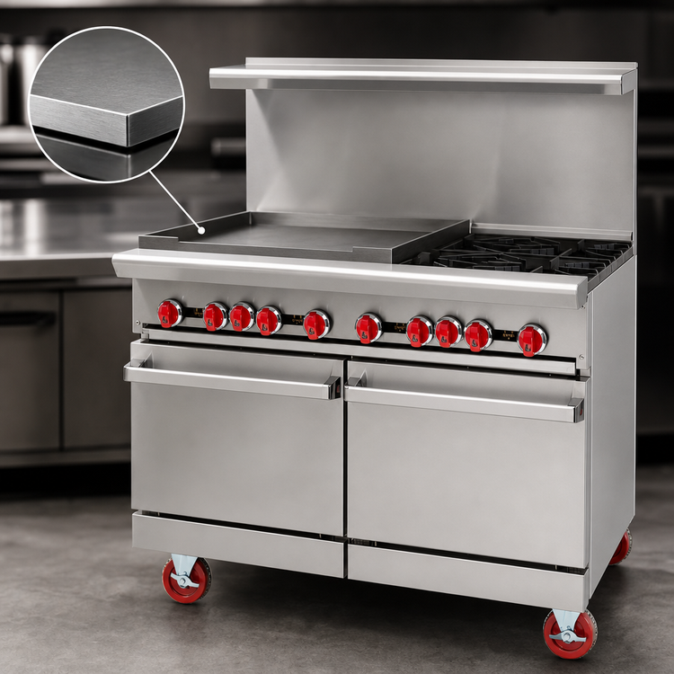Product image #3 for American Range 48-Inch Gas Restaurant Range with 1-Inch Griddle and 2 Space Saver Ovens
