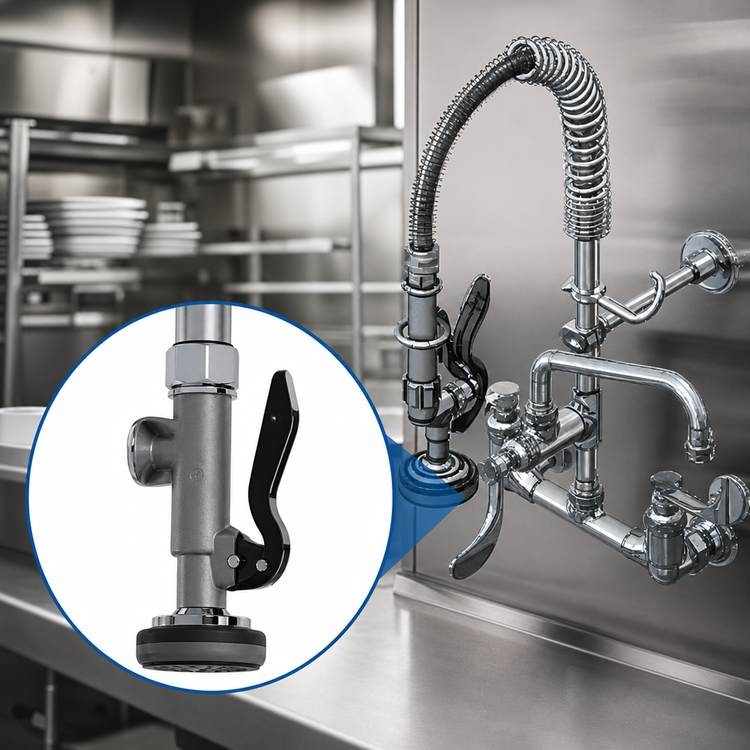 Product image #3 for T&S Brass Mini Pre-Rinse Unit, 8-Inch Wall Mount, 8-Inch Centers, 8-Inch Swing Nozzle, 1.42 GPM