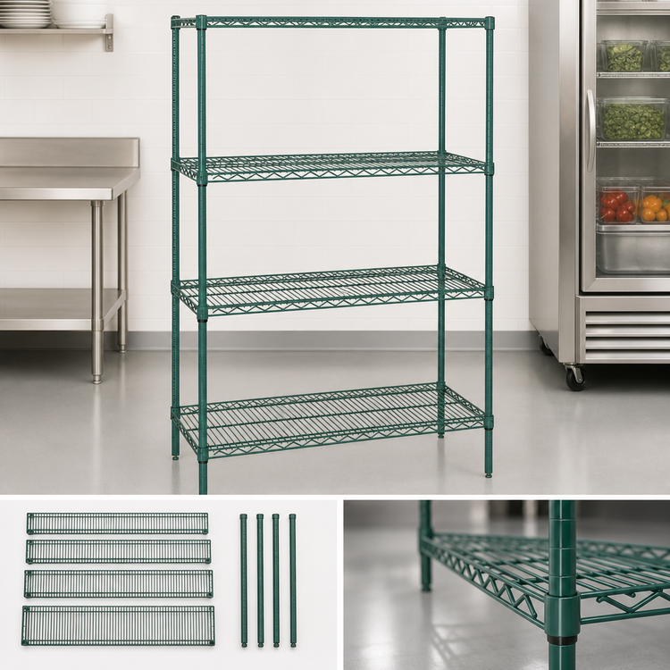 Product image #3 for Quantum 72 in. W x 36 in. D x 63 in. H Stationary Wire Shelving Starter Kit, 4 Shelves, Green Epoxy