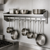 Thumbnail image #3 for 72-Inch Wall-Mounted Stainless Steel Pot Rack Wall Shelf with 6 Hooks