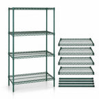Thumbnail image #3 for Quantum WR54-2124P Stationary Wire Shelving Starter Kit, 24 x 21 x 54 in, 4 Shelves/4 Posts, Green Epoxy Finish