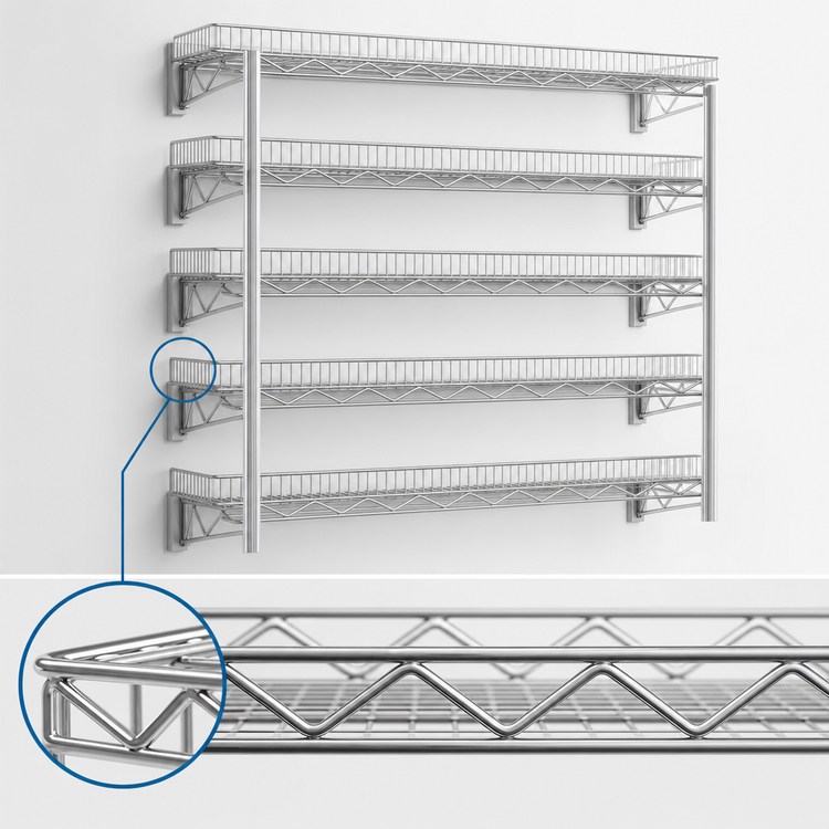 Product image #3 for Eagle QuadTruss 48 x 18 Inch 5-Tier Wall-Mounted Piggyback Shelf Kit, Chrome