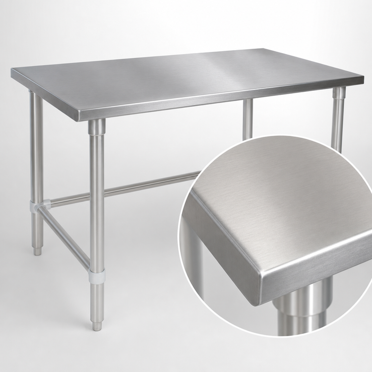 Product image #3 for John Boos 120" x 48" Flat Top 14-Gauge Stainless Steel Work Table with Stallion Safety Edge
