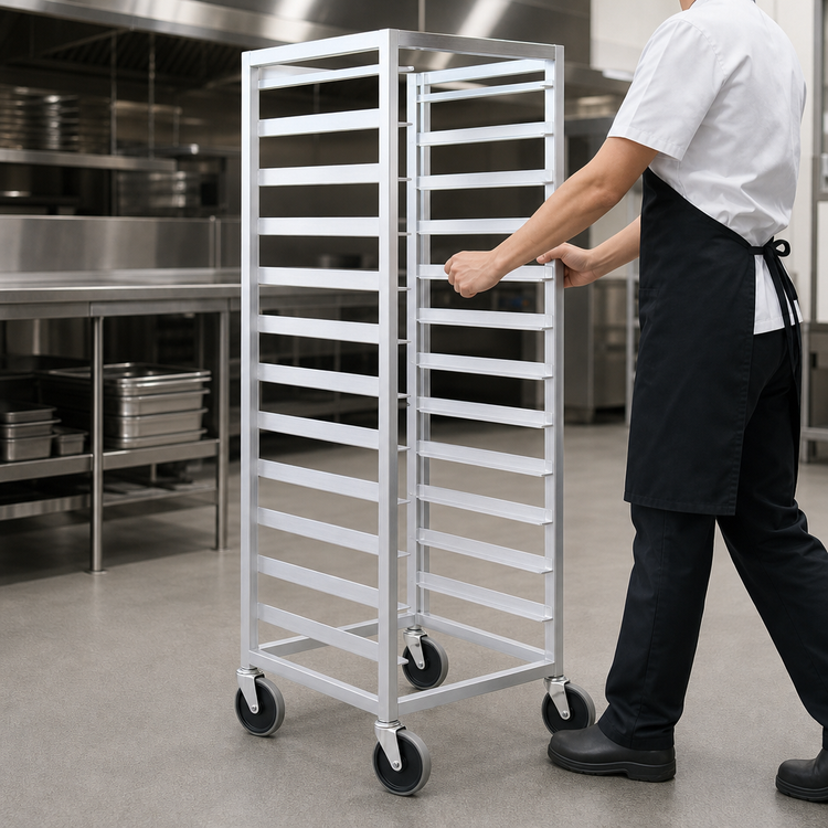 Product image #3 for Panco Mobile Full-Height Open-Side Aluminum Utility Rack with Slides for 14 x 18, 18 x 26, or 12 x 20 Pans