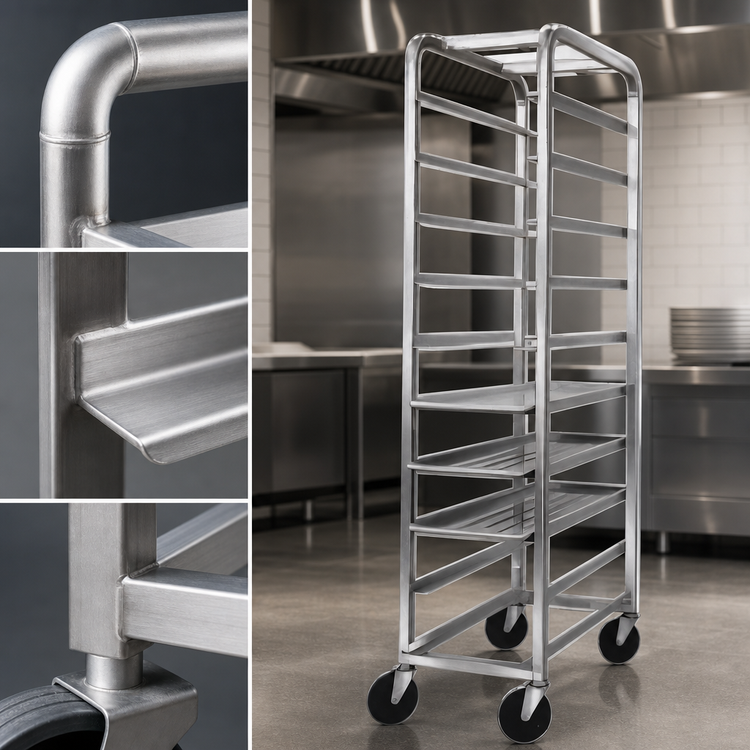 Product image #3 for Channel Stainless Steel End-Load Platter Rack with 5-Inch Swivel Stem Casters, 5-Platter Capacity