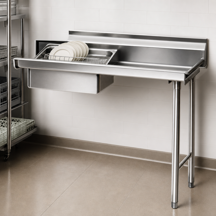 Product image #3 for Eagle Group SDTR-60-16/4 Straight Soiled Dishtable with 20 x 20 x 5-Inch Pre-Rinse Sink, 60 x 30 x 43-1/2 Inches, Right-to-Left, 16-Gauge 430 Stainless Steel Top
