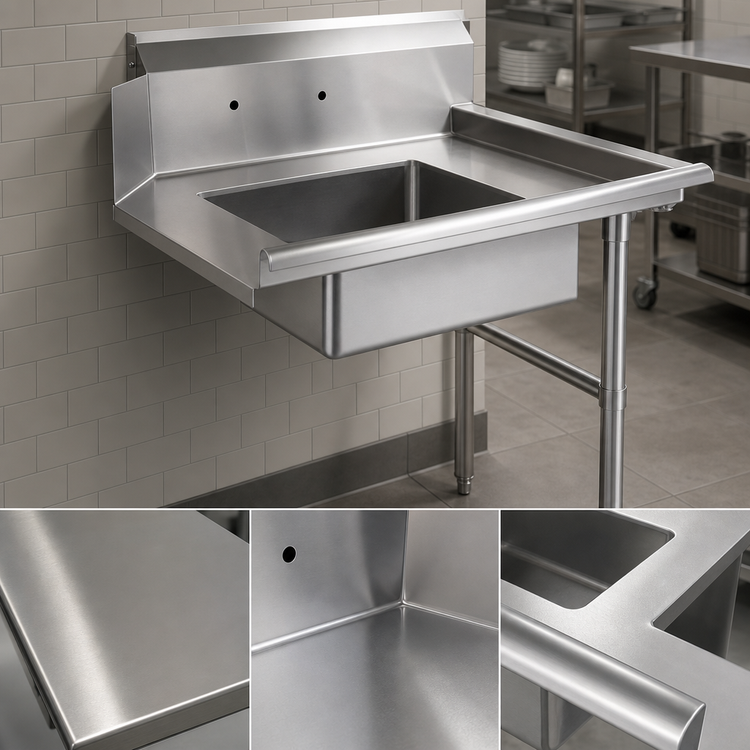 Product image #3 for Steel Works Stainless 48 x 30-Inch Right-to-Left Soiled Dish Table with 20 x 20 x 5 Pre-Rinse Bowl