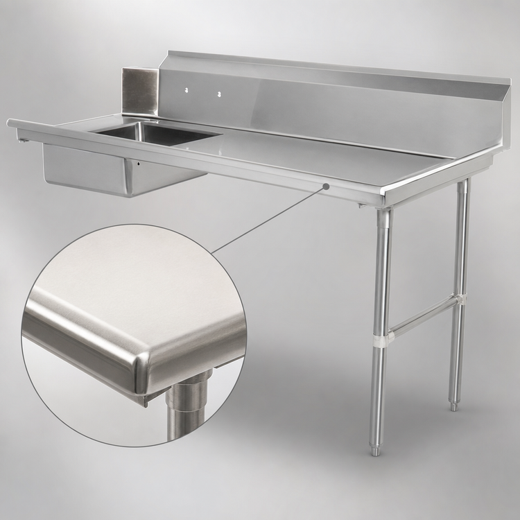 Product image #3 for Steel Works Stainless 72-Inch Straight Soiled Dish Table with Right-to-Left Flow and Pre-Rinse Bowl
