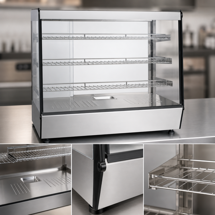 Product image #3 for Atosa Countertop Heated Display Case with Straight Front Glass, 5.3 Cu. Ft., Stainless Steel