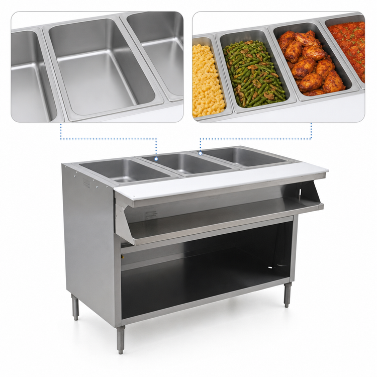 Product image #3 for Spec-Master SHT4CB-240 Sealed Well Electric Hot Food Table, 4-Pan, Open Cabinet Base